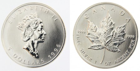 30 EUR  5 Dolares 1996  Canada plata 9999  31,1 gr